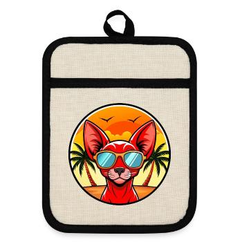 Rote Devon Rex Katzenrasse Cartoon Sonnenbrille Strand - Topflappen mit Gummirückseite - Leinen/Schwarz  - Vorne