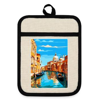 Venise Italie Affiche de voyage vintage WPA Souvenir - Maniques avec dos en caoutchouc - lin/noir  - Devant
