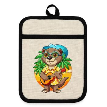 Drôle Otter Cartoon Summer Beach Lunettes de soleil Guitare - Maniques avec dos en caoutchouc - lin/noir  - Devant