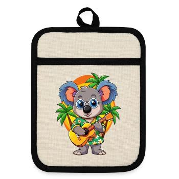Lustige Koala Cartoon Sommer Strand Sonnenbrille Gitarre - Topflappen mit Gummirückseite - Leinen/Schwarz  - Vorne