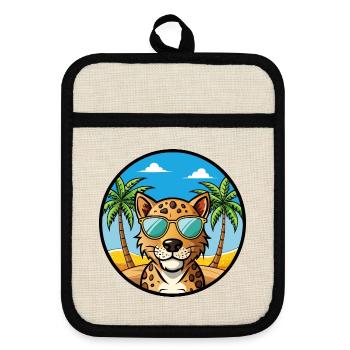Leopard Cur Hund Rasse Cartoon Sonnenbrille Strand - Topflappen mit Gummirückseite - Leinen/Schwarz  - Vorne