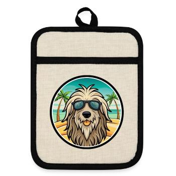 Bergamasco Chien Race Dessin Animé Lunettes De Soleil Plage - Maniques avec dos en caoutchouc - lin/noir  - Devant
