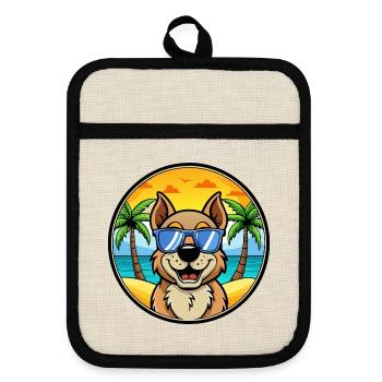 Berger De Beauce Dog Breed Cartoon Sunglass Beach - Pot holders with rubber back - linen/black  - Front