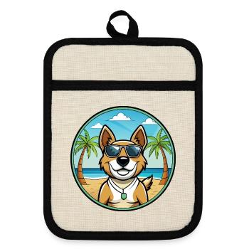 Teddy Roosevelt Terrier Race Chien Dessin Animé Plage - Maniques avec dos en caoutchouc - lin/noir  - Devant