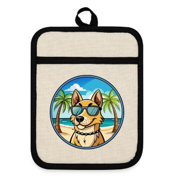 Norwegischer Windhund Rasse Cartoon Sonnenbrille Strand - Topflappen mit Gummirückseite - Leinen/Schwarz  - Vorne