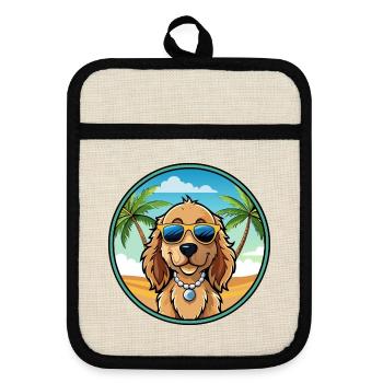Norfolk Spaniel Dog Breed Cartoon Sunglasses Beach - Pot holders with rubber back - linen/black  - Front