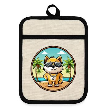 Milieu Asiatique Ovtcharka Chien Race Dessin Animé Plage - Maniques avec dos en caoutchouc - lin/noir  - Devant