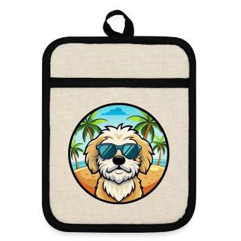 Maltipoo Chien Race Dessin Animé Lunettes de Soleil Plage - Maniques avec dos en caoutchouc - lin/noir  - Devant