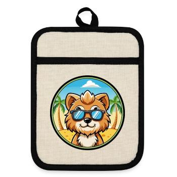 Lowchen Little Lion Dog Breed Cartoon Sunglasses - Pot holders with rubber back - linen/black  - Front