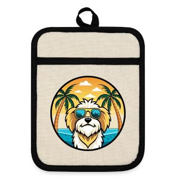 Lhassa Apso Chien Race Dessin Animé Lunettes De Soleil Plage - Maniques avec dos en caoutchouc - lin/noir  - Devant