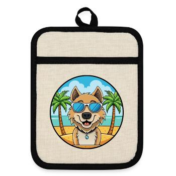 Kuchi Afghanischer Schäferhund Hunderasse Cartoon Sonnenbrille - Topflappen mit Gummirückseite - Leinen/Schwarz  - Vorne