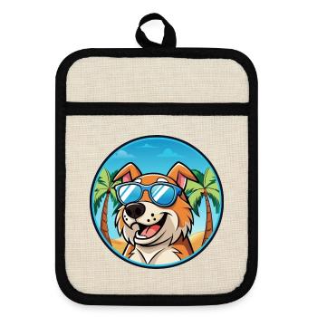 Koolie Hunderasse Cartoon Sonnenbrille Strand - Topflappen mit Gummirückseite - Leinen/Schwarz  - Vorne