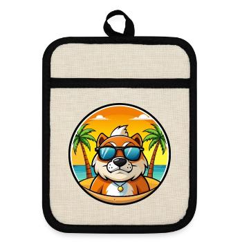 Moskau Watchdog Rasse Cartoon Sonnenbrille Strand - Topflappen mit Gummirückseite - Leinen/Schwarz  - Vorne