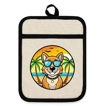 Laufhund Hunderasse Cartoon Sonnenbrille Strand - Topflappen mit Gummirückseite - Leinen/Schwarz  - Vorne