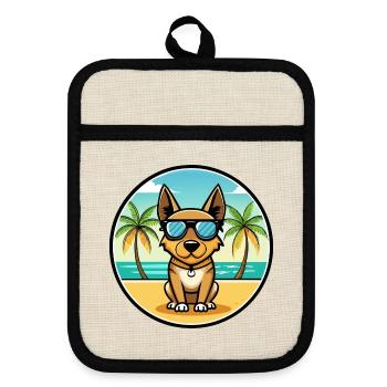 Lancashire Heeler Hunderasse Cartoon Sonnenbrille Strand - Topflappen mit Gummirückseite - Leinen/Schwarz  - Vorne