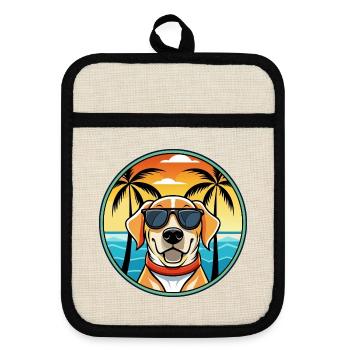 Labrador Retriever Hunderasse Cartoon Sonnenbrille - Topflappen mit Gummirückseite - Leinen/Schwarz  - Vorne