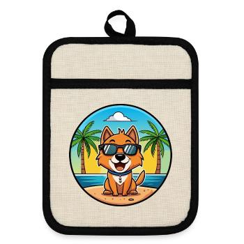 Kyi Leo Hunderasse Cartoon Sonnenbrille Strand - Topflappen mit Gummirückseite - Leinen/Schwarz  - Vorne