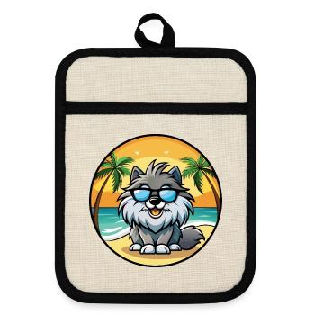 Keeshond Chien Race Dessin Animé Lunettes de Soleil Plage - Maniques avec dos en caoutchouc - lin/noir  - Devant