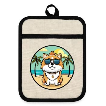 Japonais Chin Chien Race Dessin Animé Lunettes De Soleil Plage - Maniques avec dos en caoutchouc - lin/noir  - Devant