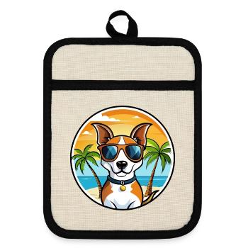 Jack Russell Terrier Chien Race Dessin Animé Lunettes de Soleil - Maniques avec dos en caoutchouc - lin/noir  - Devant