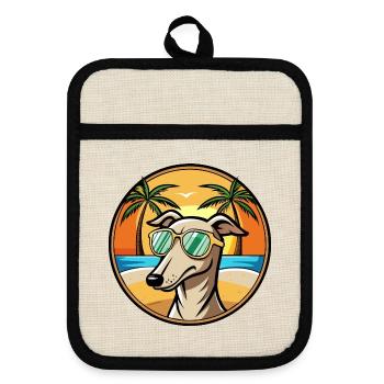 Windhund Hund Rasse Cartoon Sonnenbrille Strand - Topflappen mit Gummirückseite - Leinen/Schwarz  - Vorne