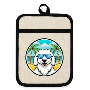 Grandes Pyrénées Chien Race Dessin Animé Lunettes De Soleil Plage - Maniques avec dos en caoutchouc - lin/noir  - Devant