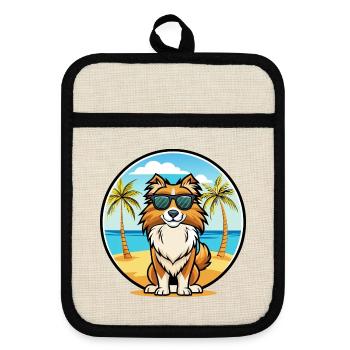 Berger anglais Chien Race Dessin Animé Lunettes De Soleil Plage - Maniques avec dos en caoutchouc - lin/noir  - Devant