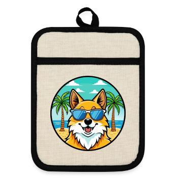 Deutscher Spitz Hund Rasse Cartoon Sonnenbrille Strand - Topflappen mit Gummirückseite - Leinen/Schwarz  - Vorne