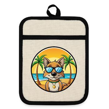 Indien Paria Chien Race Dessin Animé Lunettes De Soleil Plage - Maniques avec dos en caoutchouc - lin/noir  - Devant