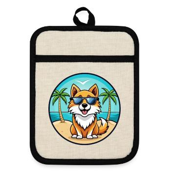 Icelandic Sheepdog Breed Cartoon Sunglasses Beach - Pot holders with rubber back - linen/black  - Front