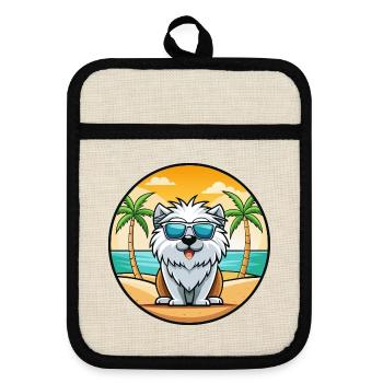 Himalaya chien de berger race dessin animé lunettes de soleil plage - Maniques avec dos en caoutchouc - lin/noir  - Devant