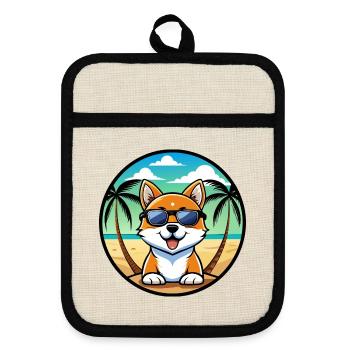 Hokkaido Dog Breed Cartoon Sunglasses Beach - Pot holders with rubber back - linen/black  - Front