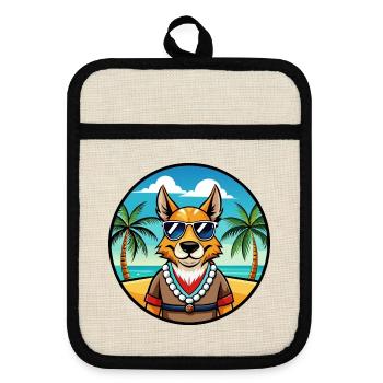 Hase Indischer Hund Rasse Cartoon Sonnenbrille Strand - Topflappen mit Gummirückseite - Leinen/Schwarz  - Vorne