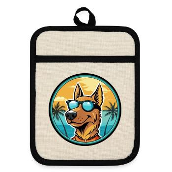 Deutscher Windhund Rasse Cartoon Sonnenbrille Strand - Topflappen mit Gummirückseite - Leinen/Schwarz  - Vorne