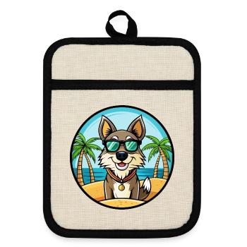 Georgischer Schäferhund Hunderasse Cartoon Sonnenbrille Strand - Topflappen mit Gummirückseite - Leinen/Schwarz  - Vorne