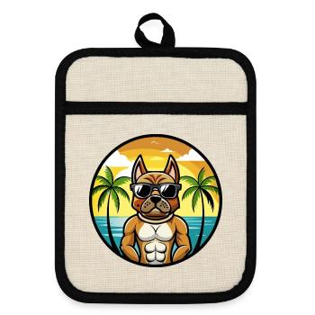 German Boxer Dog Breed Cartoon Sunglasses Beach - Pot holders with rubber back - linen/black  - Front
