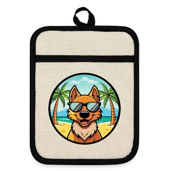 Friesischer Vorstehhund Rasse Cartoon Sonnenbrille Strand - Topflappen mit Gummirückseite - Leinen/Schwarz  - Vorne