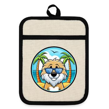 Frisian Water Dog Breed Cartoon Sunglasses Beach - Pot holders with rubber back - linen/black  - Front