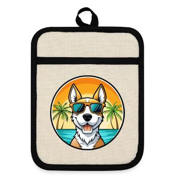 Foxterrier Smooth Dog Rasse Cartoon Sonnenbrille - Topflappen mit Gummirückseite - Leinen/Schwarz  - Vorne