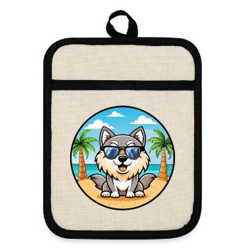 Finlandais Lapon Race Chien Dessin Animé Lunettes De Soleil Plage - Maniques avec dos en caoutchouc - lin/noir  - Devant
