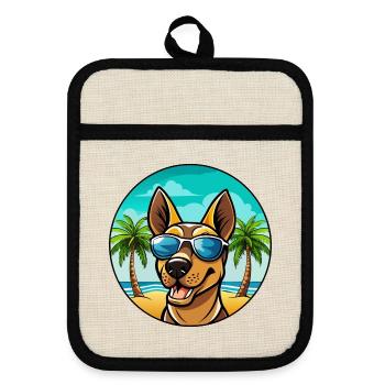 Finnischer Jagdhund Rasse Cartoon Sonnenbrille Strand - Topflappen mit Gummirückseite - Leinen/Schwarz  - Vorne