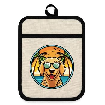 Flat Coated Retriever Dog Breed Cartoon Sunglasses - Pot holders with rubber back - linen/black  - Front