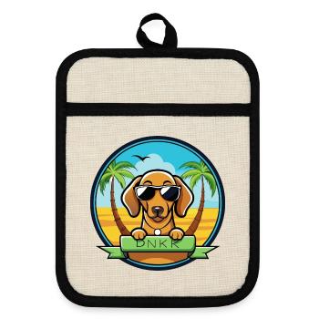 Dunker Hunderasse Cartoon Sonnenbrille Strand - Topflappen mit Gummirückseite - Leinen/Schwarz  - Vorne