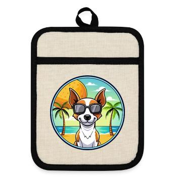 Decker Rat Terrier Hunderasse Cartoon Sonnenbrille - Topflappen mit Gummirückseite - Leinen/Schwarz  - Vorne