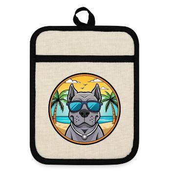 Cane Corso Hunderasse Cartoon Sonnenbrille Strand - Topflappen mit Gummirückseite - Leinen/Schwarz  - Vorne