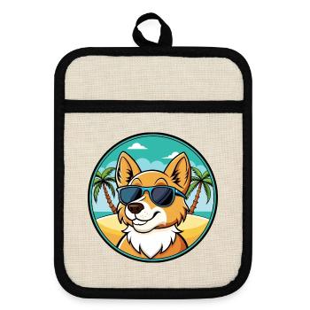 Cursinu Hunderasse Cartoon Sonnenbrille Strand - Topflappen mit Gummirückseite - Leinen/Schwarz  - Vorne