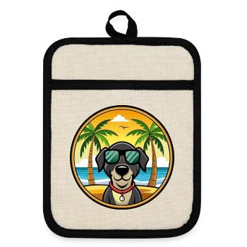 Schwarzwälder Laufhund Hunderasse Cartoon Sonnenbrille - Topflappen mit Gummirückseite - Leinen/Schwarz  - Vorne