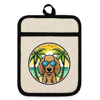 Lockig Beschichtet Retriever Hunderasse Cartoon Strand - Topflappen mit Gummirückseite - Leinen/Schwarz  - Vorne