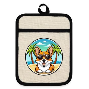Corgi Hund Rasse Cartoon Sonnenbrille Strand - Topflappen mit Gummirückseite - Leinen/Schwarz  - Vorne