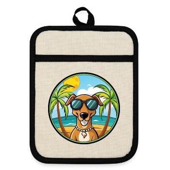 Kretischer Hund Hund Rasse Cartoon Sonnenbrille Strand - Topflappen mit Gummirückseite - Leinen/Schwarz  - Vorne